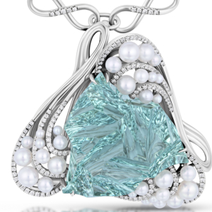 Acquamarina su sfondo neutro che rappresenta il passaggio dal diamante alle pietre di colore nel mercato dei preziosi