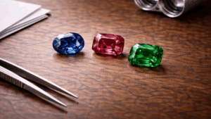 pietra preziosa osservata da vicino mentre si valuta la pietra giusta